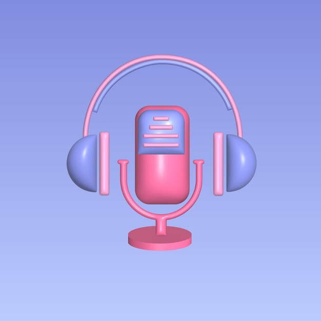 Vector grabación de podcast de audio o concepto de programa en línea objeto 3d realista estilo de dibujos animados vector colorido