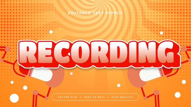 Grabación en rojo, blanco y naranja estilo de fuente de efecto de texto 3D editable