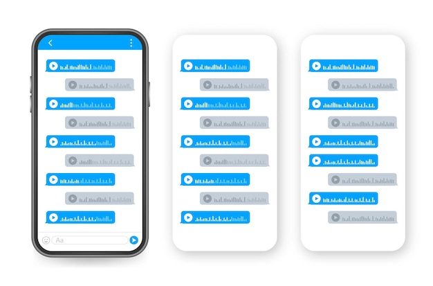Vector grabación de voz mensaje de audio bocadillo de diálogo pantalla de chat de messenger ilustración de stock vectorial