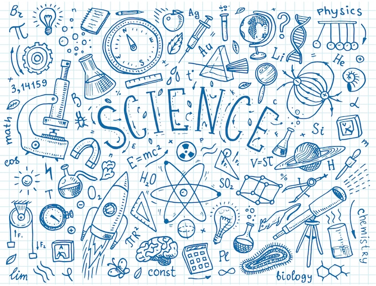 Vector grabado dibujado a mano en boceto antiguo y estilo vintage. fórmulas científicas y cálculos en física y matemáticas, química y biología o astronomía en pizarra. educación y ciencia.