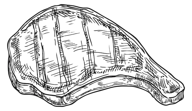 Grabado de filete de carne a la parrilla Dibujo de menú de comida