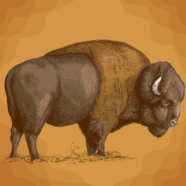 Grabado de la ilustración de bisonte