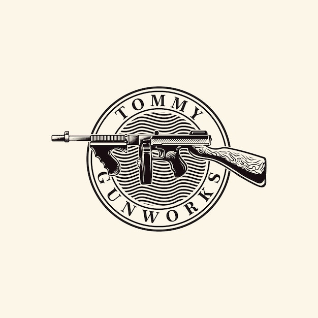 Grabado del logotipo de Tommy Gun Vector