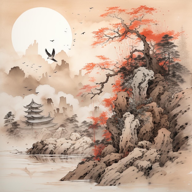 Vector grabado en madera japonés mont marte pintura acrílica pinturas de tolvas pinturas japonesas antiguas