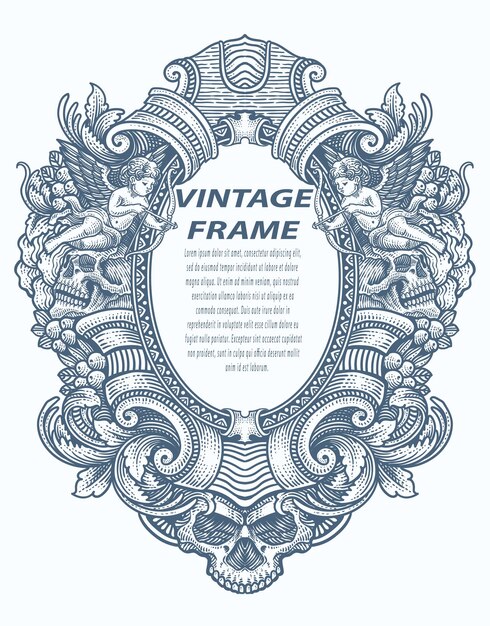 Grabado de marco de borde vintage con patrón de ornamento antiguo diseño vectorial