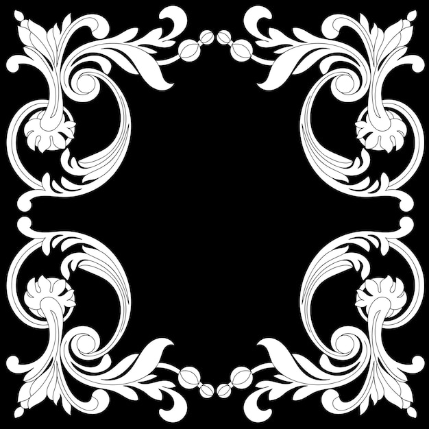 Grabado de marco de borde vintage con patrón de ornamento retro en diseño decorativo de estilo barroco antiguo
