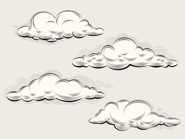 Vector grabado de nubes. elementos vintage de arte y diseño. ilustración vectorial