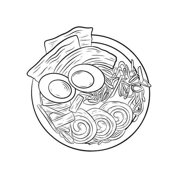 Grabado ramen dibujado a mano