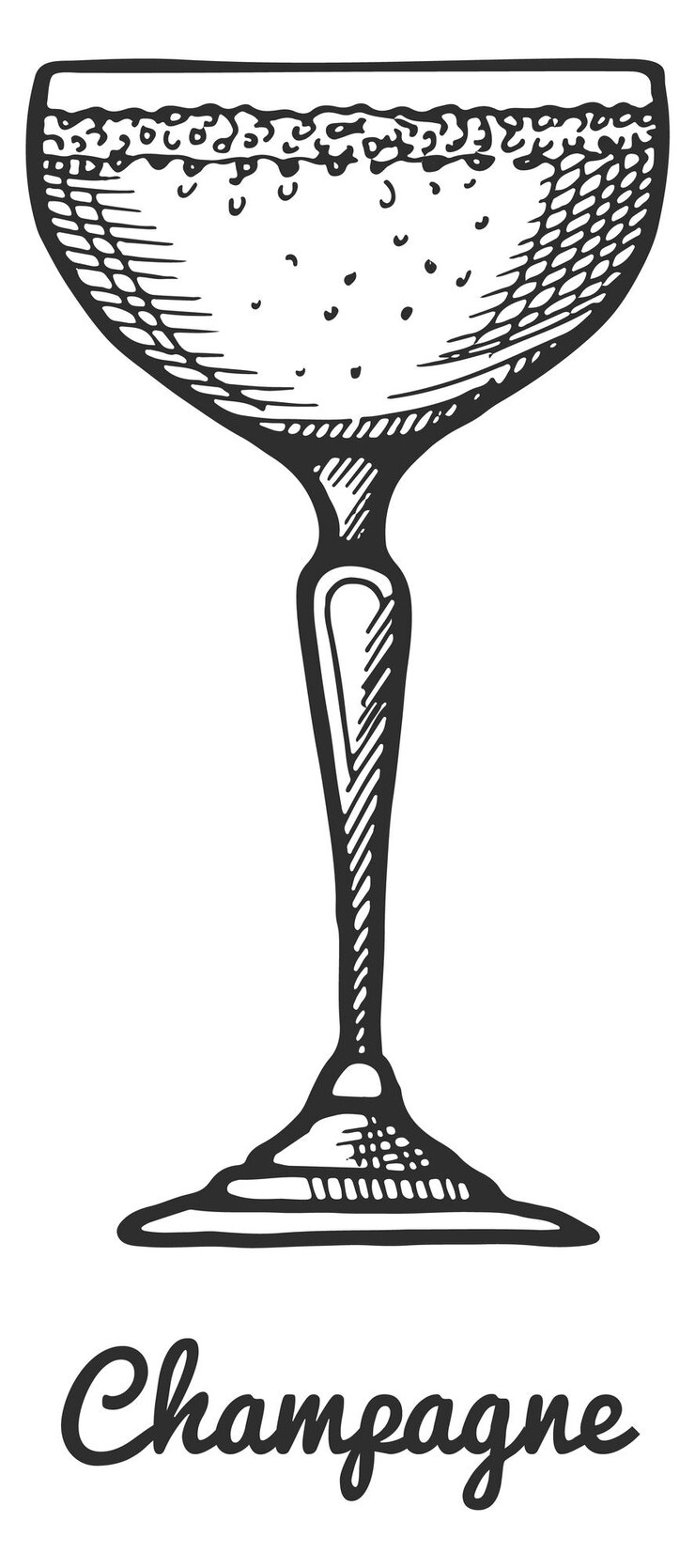Vector grabado en vaso de champán dibujo del menú de bebidas alcohólicas