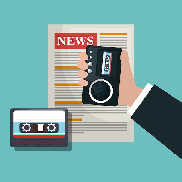 Vector grabador de cassette de noticias