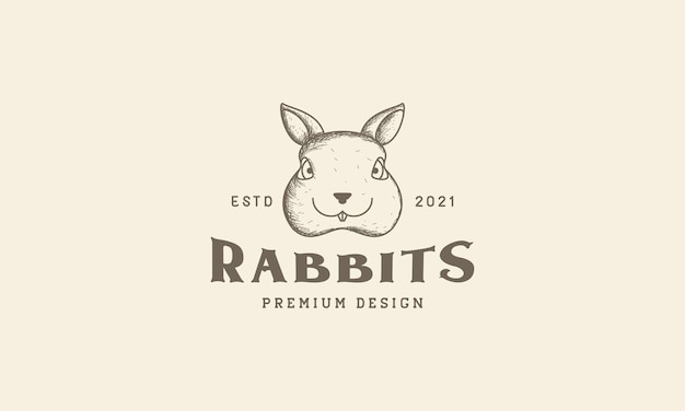 Grabar animales mascotas cabeza conejo sonrisa logotipo símbolo vector icono ilustración diseño