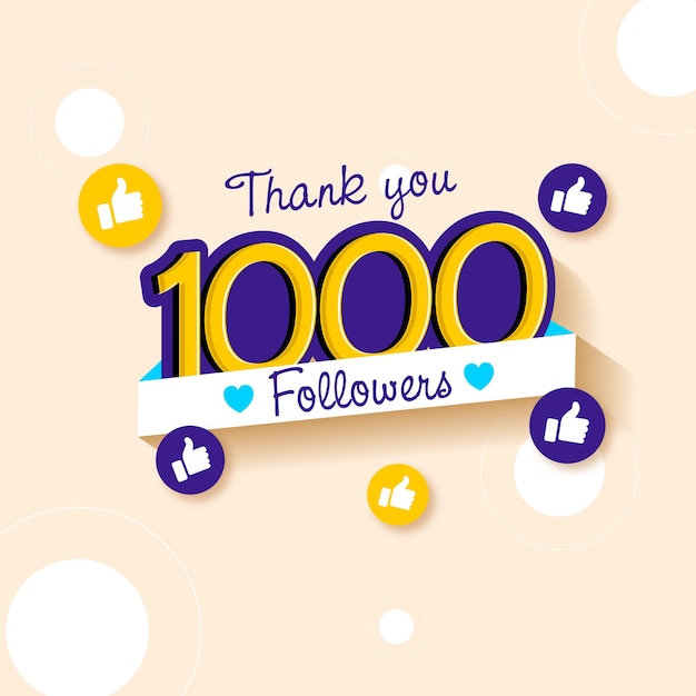 Gracias 1000 seguidores diseño Vector Premium