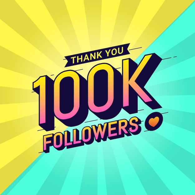 Vector gracias 100k seguidores banner de felicitación