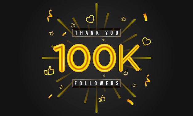Gracias 100k seguidores Diseño. Celebrando 100000 o Cien mil seguidores. Vector.