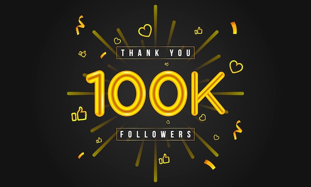 Gracias 100k seguidores diseño. celebrando 100000 o cien mil seguidores. vector.