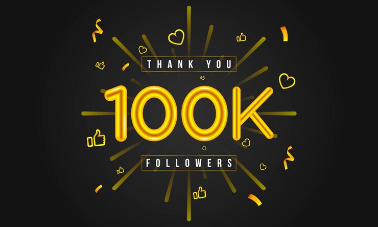 Vector gracias 100k seguidores diseño. celebrando 100000 o cien mil seguidores. vector.