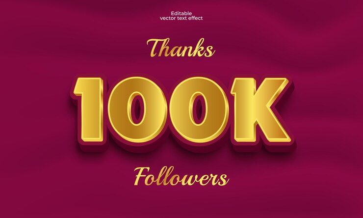 Vector gracias 100k seguidores efecto de texto editable 3d vector premium