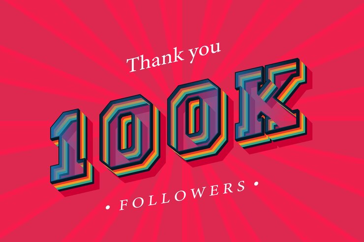 Vector gracias 100k seguidores sociales y suscriptores con números trendy retro text effect 3d render
