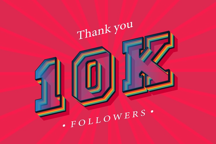 Vector gracias 10k seguidores sociales y suscriptores con números trendy retro text effect 3d render