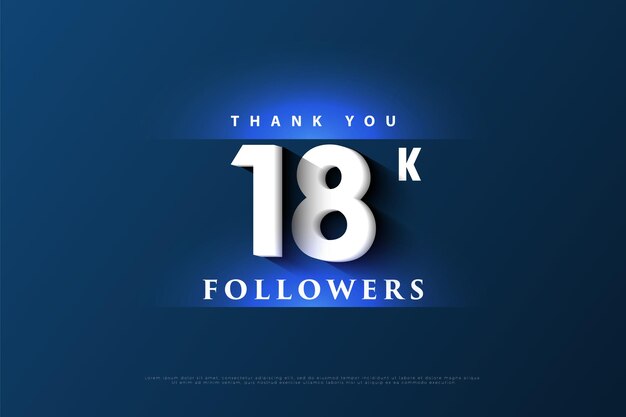 Gracias 18k seguidores con un efecto de luz azul brillante por encima y por debajo de los números.