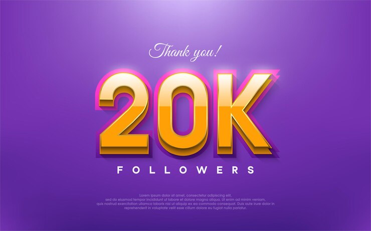 Vector gracias 20k seguidores diseño 3d con naranja sobre fondo azul