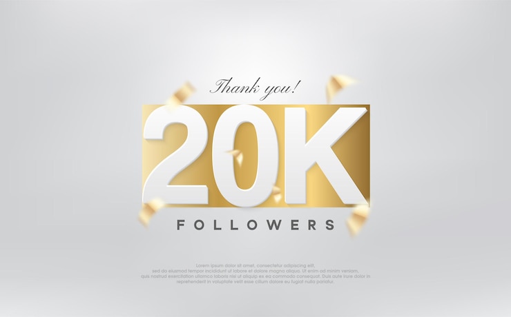 Vector gracias 20k seguidores diseño simple con números en papel dorado