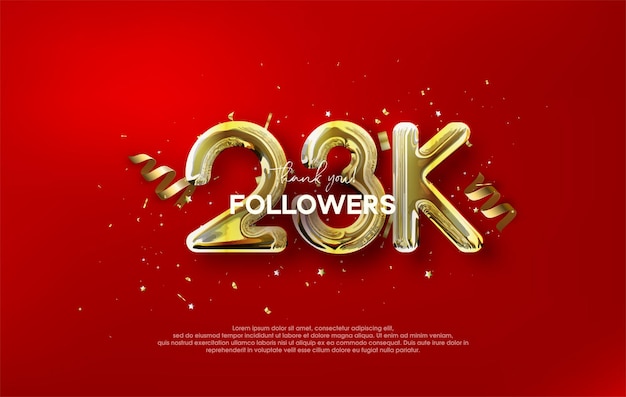 Gracias por los 23k seguidores con la ilustración de globos dorados metalizados