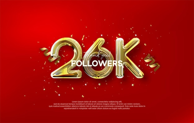 Gracias por los 26k seguidores con la ilustración de globos de oro metálico