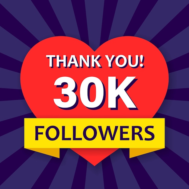 Gracias 30000 seguidores icono en estilo plano cantidad de suscripción ilustración vectorial en fondo aislado 30k seguidores signo concepto de negocio