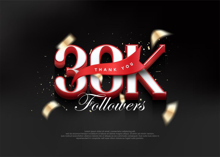 Vector gracias 30k seguidores con números 3d con cinta roja