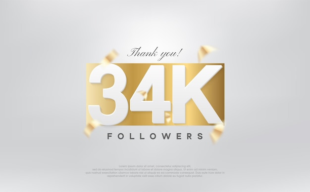 Gracias 34k seguidores diseño simple con números en papel dorado