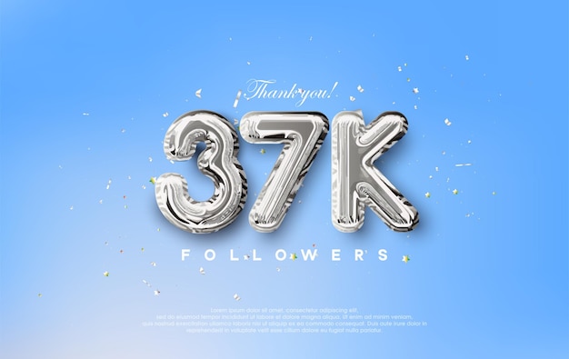 Gracias por los 37 mil seguidores con la ilustración de globos metálicos plateados