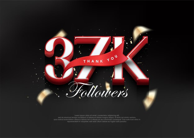 Gracias 37k seguidores con números 3D con cinta roja