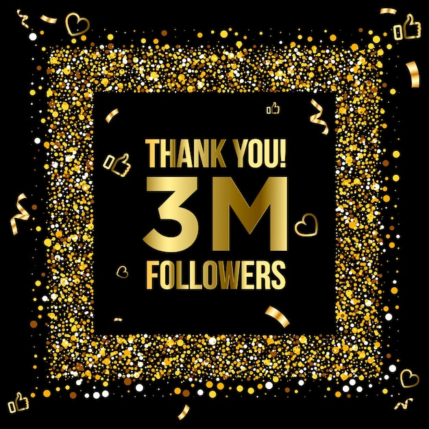 Gracias 3m seguidores diseño. celebrando 3 o tres millones de seguidores. ilustración vectorial
