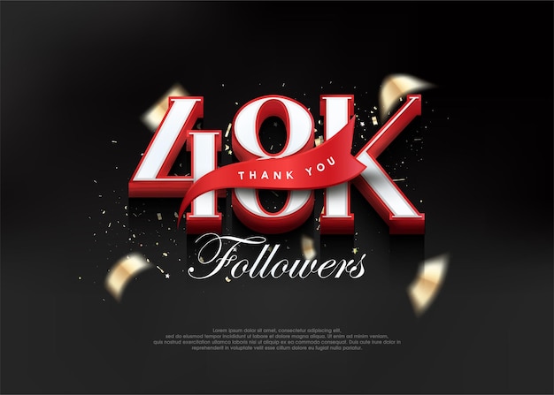 Gracias 48k seguidores con números 3D con cinta roja