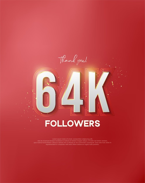 Gracias 64k seguidores con números blancos envueltos en oro brillante