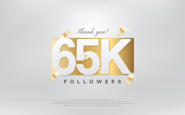gracias 65k seguidores diseño simple con números en papel dorado