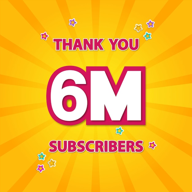 Gracias 6m suscriptores gracias dando a la comunidad de redes sociales póster o banner ilustración gráfica