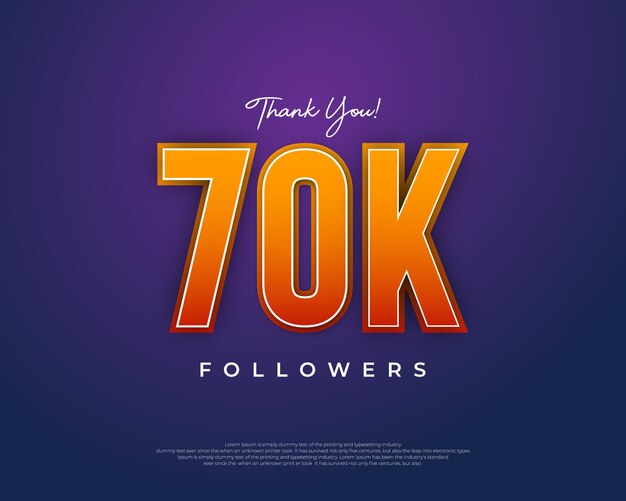Gracias 70k seguidores diseño 3d con naranja sobre fondo azul