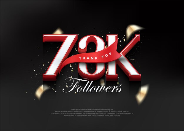 Gracias 73k seguidores con números 3D con cinta roja