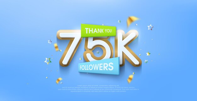 Vector gracias 75k seguidores saludos con temas coloridos con diseños premium caros