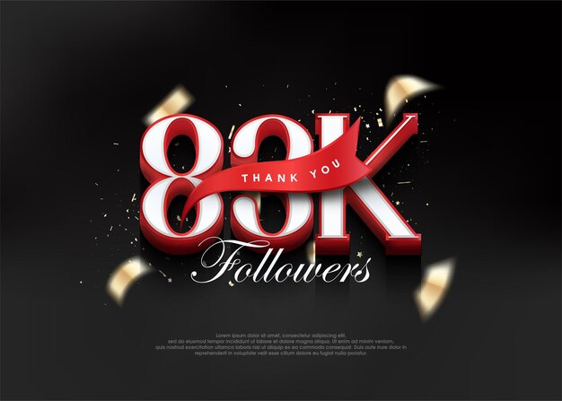 Gracias 83k seguidores con números 3d con cinta roja.