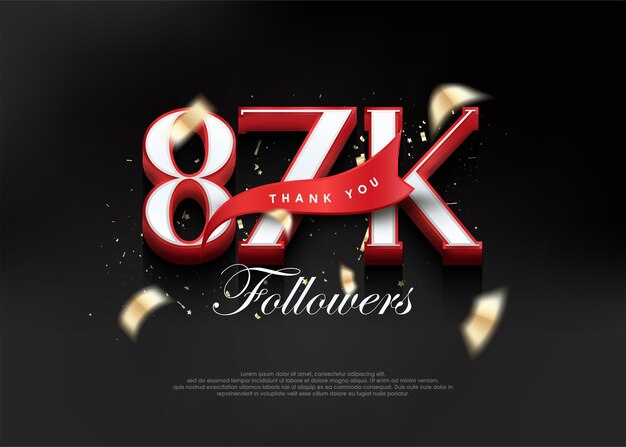 Gracias 87k seguidores con números 3d con cinta roja.