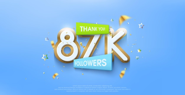 Gracias 87k seguidores saludos con temas coloridos con costosos diseños premium