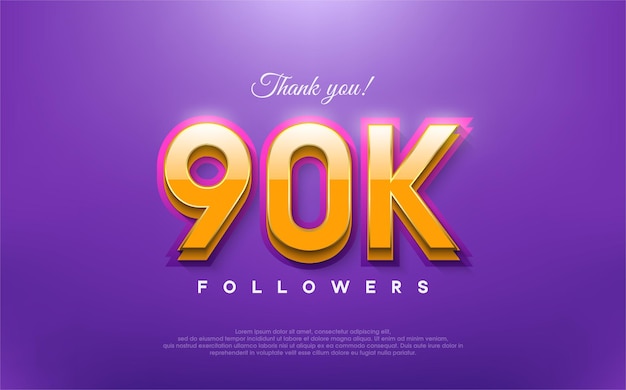 Gracias 90k seguidores diseño 3d con naranja sobre fondo azul.