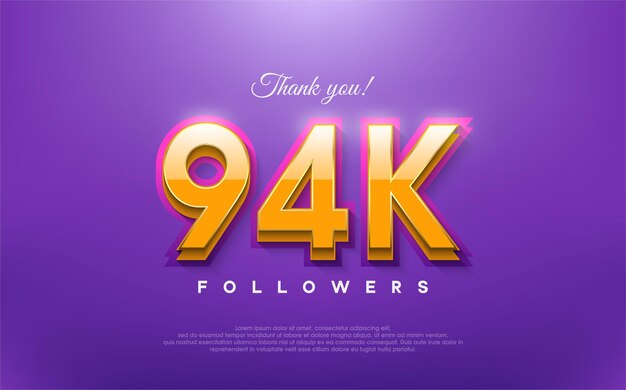 Gracias 94k seguidores diseño 3D con naranja sobre fondo azul