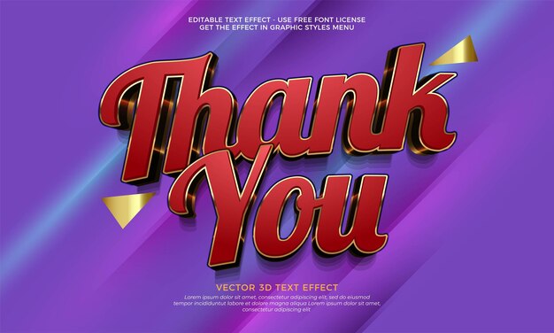Gracias al diseño vectorial de efectos de texto con colores rojos y dorados en efecto de letra 3D