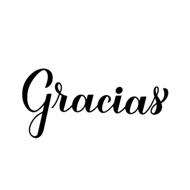 Gracias caligrafía letras a mano en idioma español aislado sobre fondo blanco Plantilla vectorial para boda gracias tarjeta etiqueta banner cartel etiqueta pegatina etc.