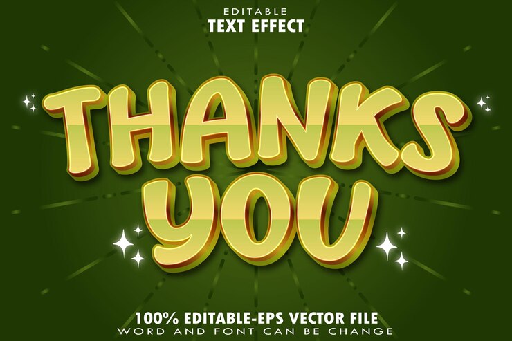 Vector gracias efecto de texto editable transformación del estilo de gradiente en relieve