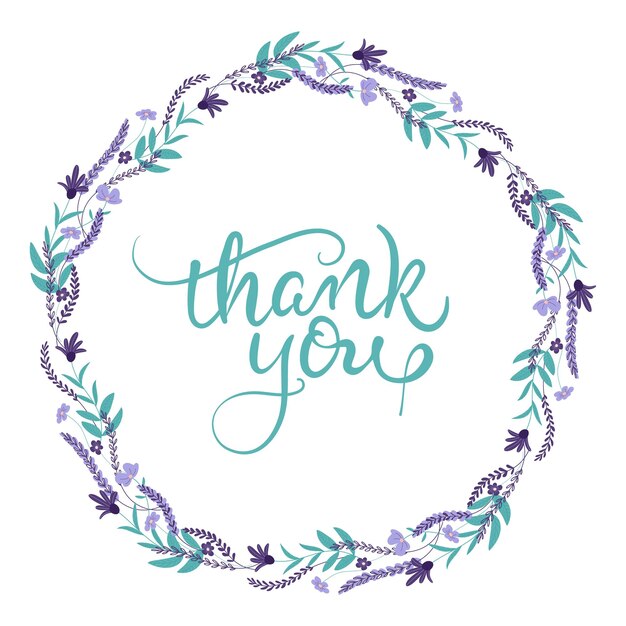 Gracias letras con corona de lavanda ilustración vectorial